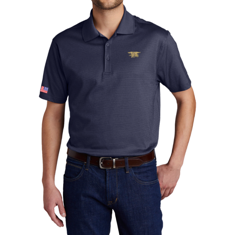 Eddie Bauer Navy Polo Shirt with Trident and American Flag