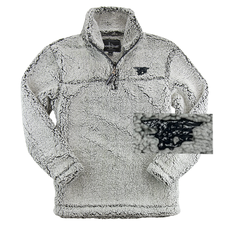 Frosty Grey Sherpa Quarter Zip Pullover with Trident Flag