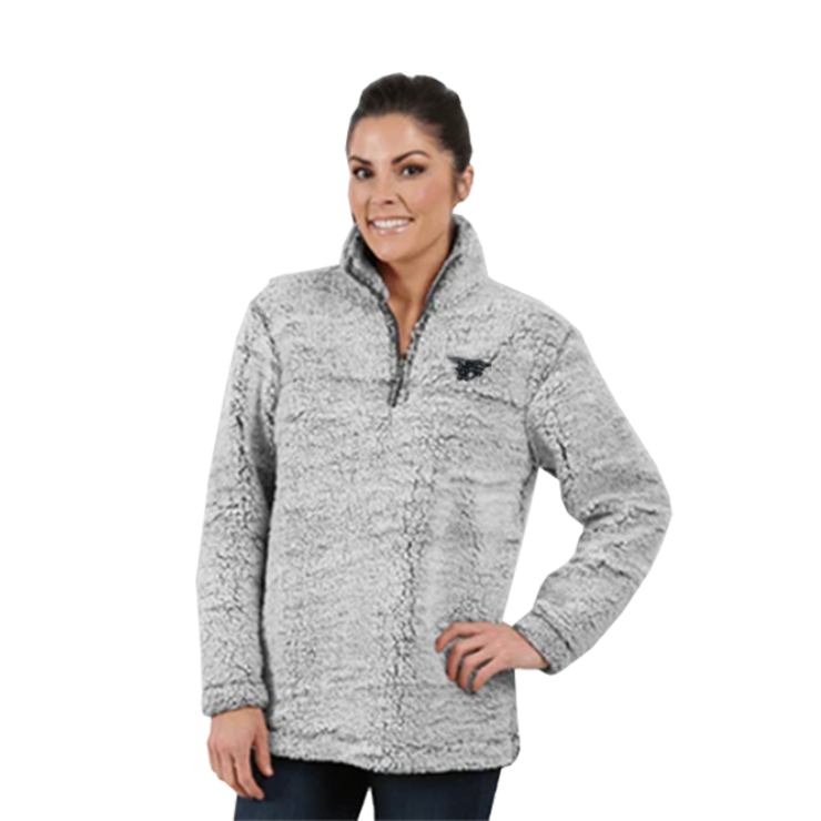 Frosty Grey Sherpa Quarter-Zip Pullover with Trident Flag