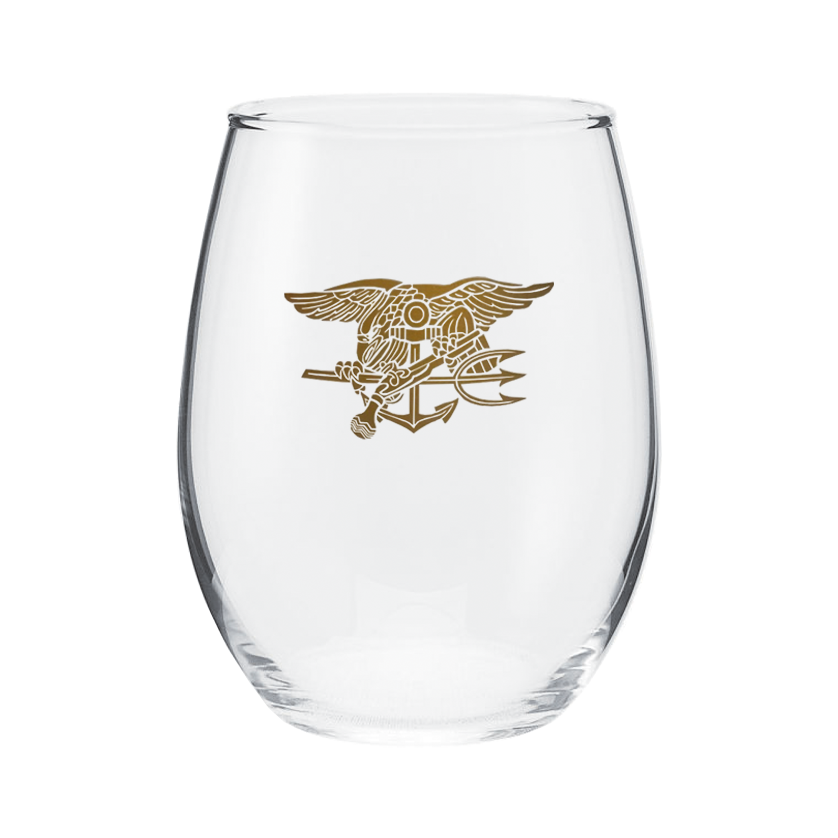Gold Trident Stemless Wine Glass