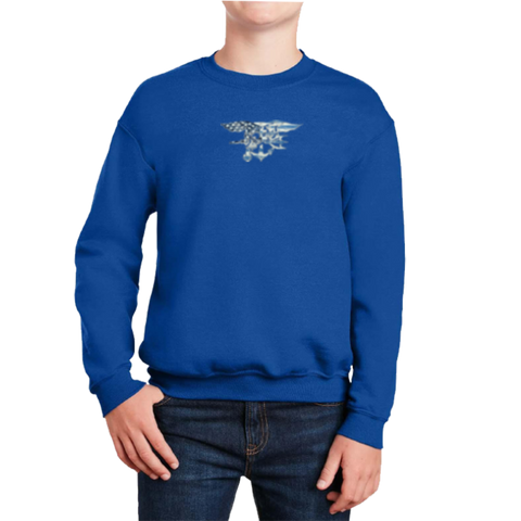 Youth Trident American Flag Royal Crewneck Sweatshirt