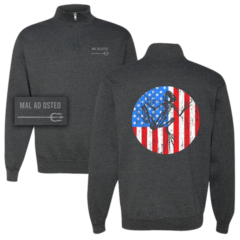 Bone Frog American Flag Black Heather Cadet Collar Quarter-Zip Sweatshirt