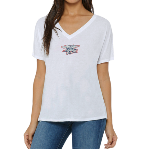 Ladies Trident White Slouchy V-Neck Tee