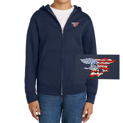 Youth Trident Flag Full Zip Hooded Sweatshirt
