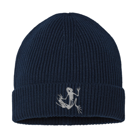 Bone Frog Fine Rib Knit Navy Beanie