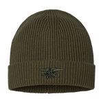 Trident Fine Rib Knit Olive Beanie