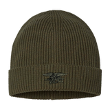 Trident Fine Rib Knit Olive Beanie