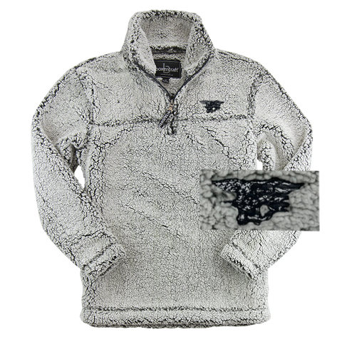 Frosty Grey Sherpa Quarter-Zip Pullover with Trident Flag