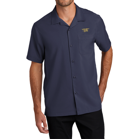 Men's Navy Trident Short Sleeve Performance Camp Shirt