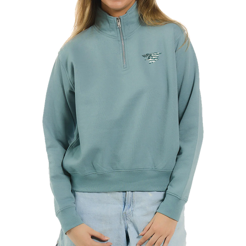Ladies Eucalyptus Trident American Flag Quarter-Zip Mockneck Fleece