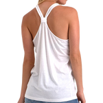 Ladies White US NAVY SEALS and Trident in Red/White/Blue Knotted Back Tank