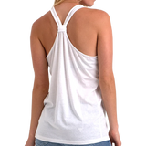 Ladies White US NAVY SEALS and Trident in Red/White/Blue Knotted Back Tank
