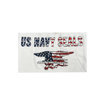 Ladies White US NAVY SEALS and Trident in Red/White/Blue Knotted Back Tank