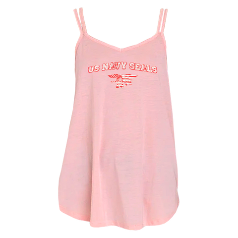Ladies Peachy Pink US NAVY SEALS with Trident Flag Strappy Tank