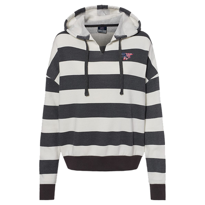 Ladies Gray Striped Fleece Boxy Hooded Sweatshirt