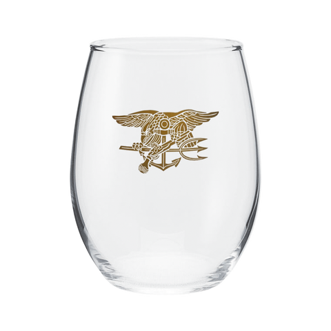 Gold Trident Stemless Wine Glass